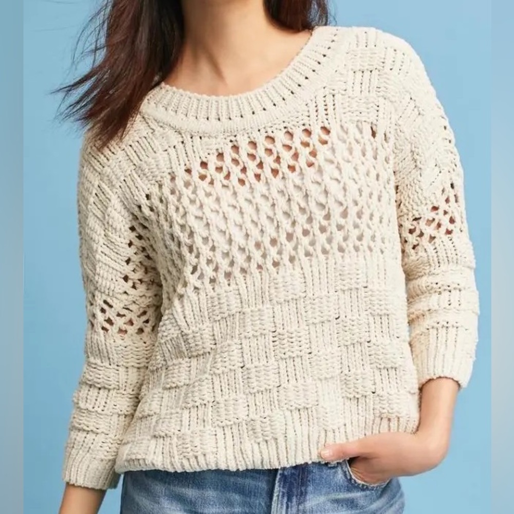 Anthropology Moth Chenille stitched pullover / sweater, size large